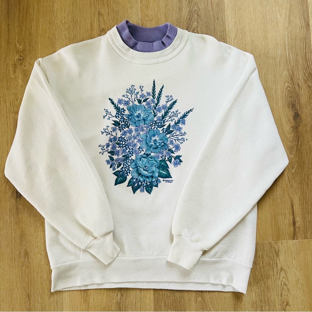 Vintage Morning Sun Sweatshirt Womens Floral Bouquet Mock Neck Cottagecore